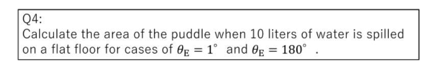 Q4 Calculate The Area Of The Puddle When 10 Liters Of Water Is Spilled On A Flat Floor For Cases Of De 1 And Og 18 1