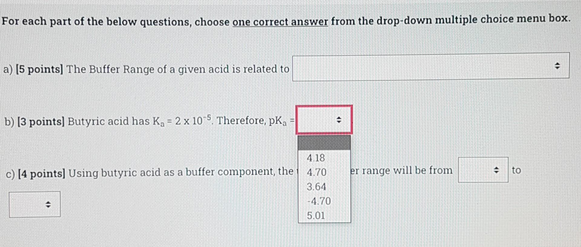 For Each Part Of The Below Questions Choose One Correct Answer From The Drop Down Multiple Choice Menu Box A 5 Point 3