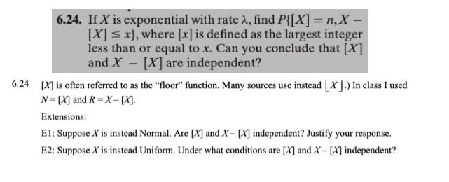 6 24 If X Is Exponential With Rate Find P X N X X S X Where X Is Defined As The Largest Integer Less Than 1