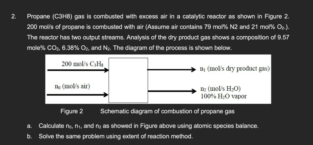 2 Propane C3h8 Gas Is Combusted With Excess Air In A Catalytic Reactor As Shown In Figure 2 200 Mol S Of Propane Is 1