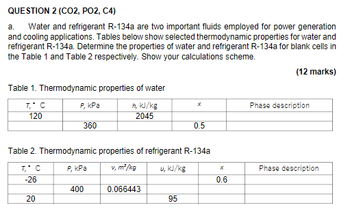 Question 2 Co2 Po2 C4 A Water And Refrigerant R 134a Are Two Important Fluids Employed For Power Generation And Coo 1