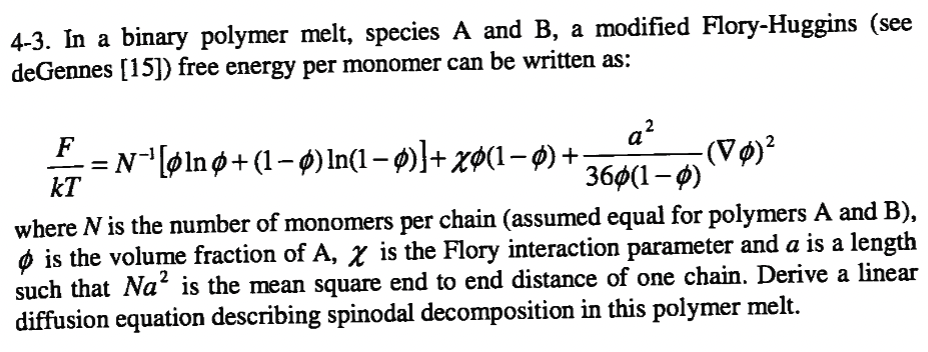 4 3 In A Binary Polymer Melt Species A And B A Modified Flory Huggins See De Gennes 15 Free Energy Per Monomer Ca 1