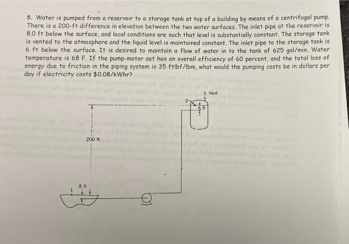 5 Water Is Pumped From A Reservoir To A Storage Tank At Top Of A Building By Means Of A Centrifugal Pump There Is A 20 2