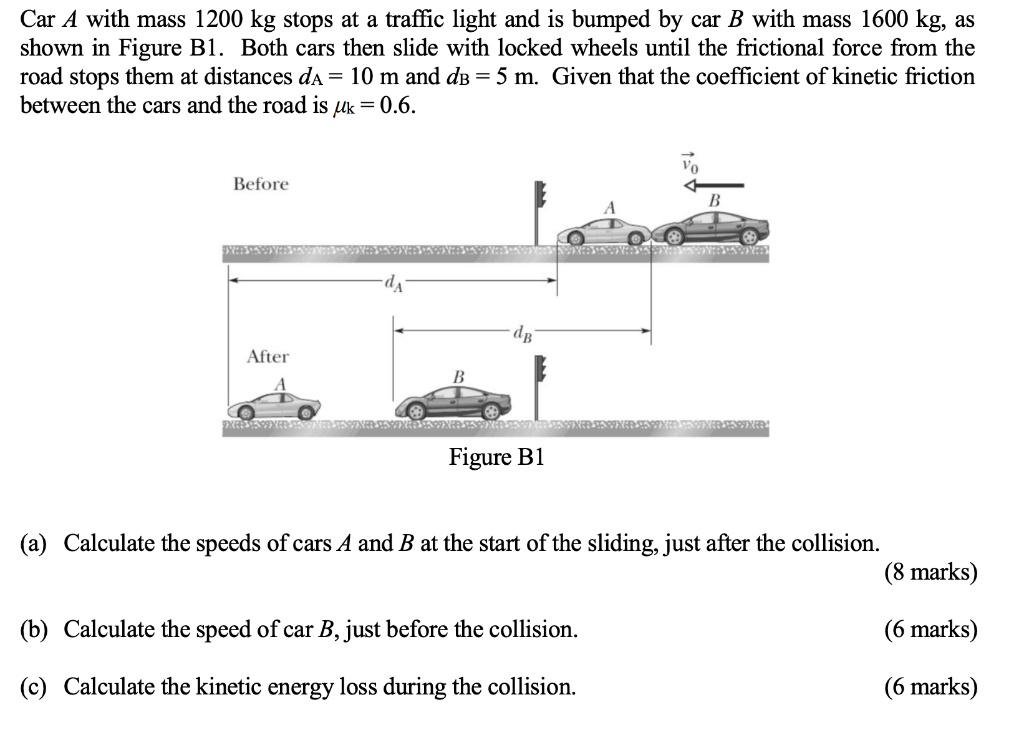 Car A With Mass 1200 Kg Stops At A Traffic Light And Is Bumped By Car B With Mass 1600 Kg As Shown In Figure Bl Both C 1