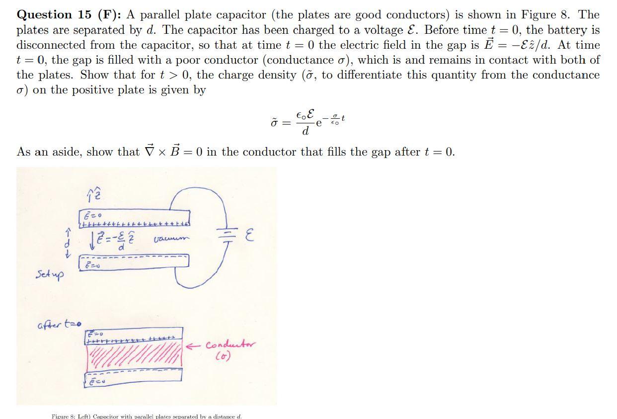 Question 15 F A Parallel Plate Capacitor The Plates Are Good Conductors Is Shown In Figure 8 The Plates Are Separa 1