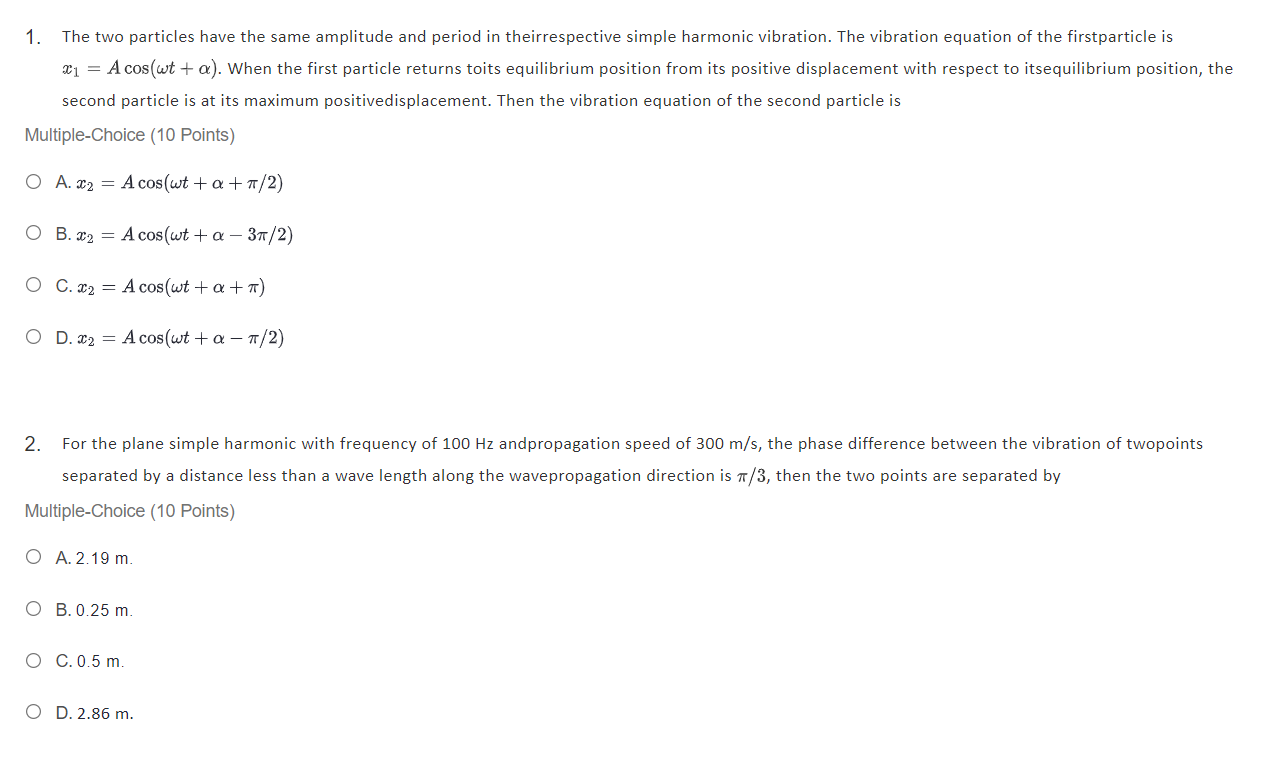 1 The Two Particles Have The Same Amplitude And Period In Theirrespective Simple Harmonic Vibration The Vibration Equa 1
