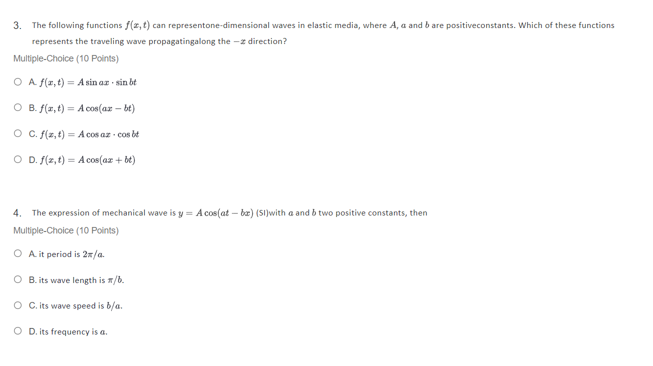 3 The Following Functions F X T Can Representone Dimensional Waves In Elastic Media Where A A And B Are Positivecon 1