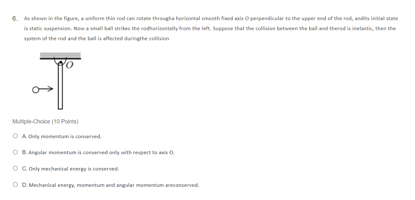 6 As Shown In The Figure A Uniform Thin Rod Can Rotate Througha Horizontal Smooth Fixed Axis O Perpendicular To The Up 1