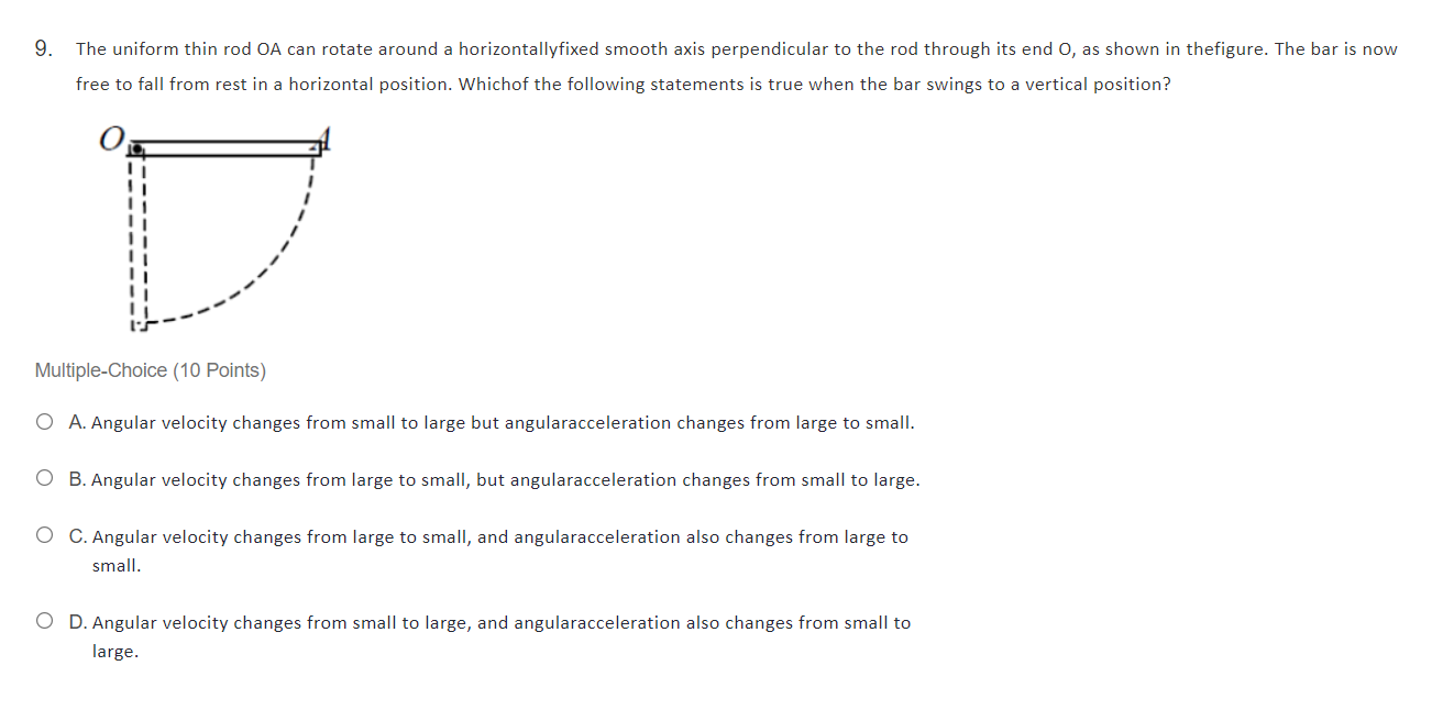 9 The Uniform Thin Rod Oa Can Rotate Around A Horizontallyfixed Smooth Axis Perpendicular To The Rod Through Its End O 1