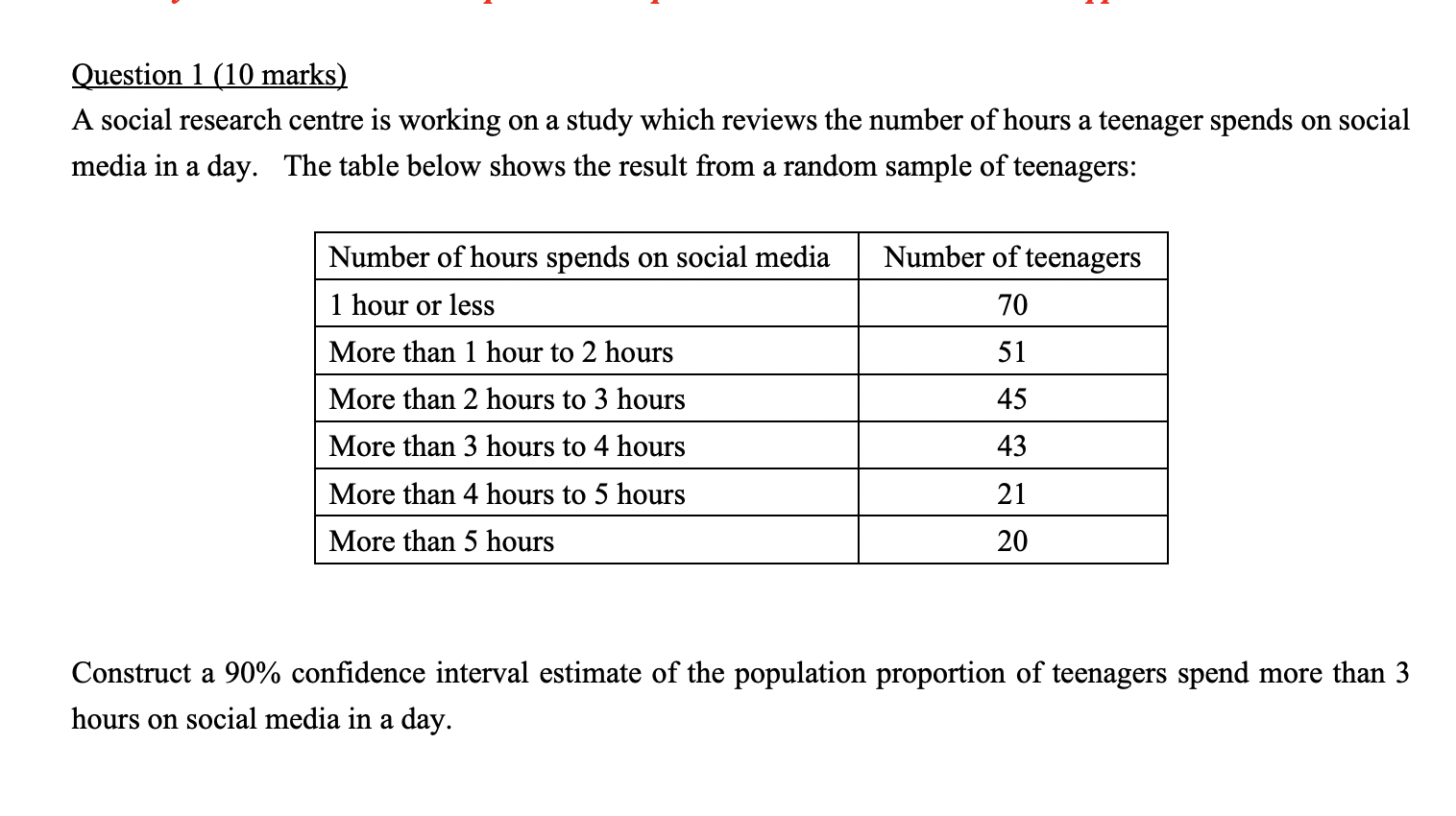 Question 1 10 Marks A Social Research Centre Is Working On A Study Which Reviews The Number Of Hours A Teenager Spends 1