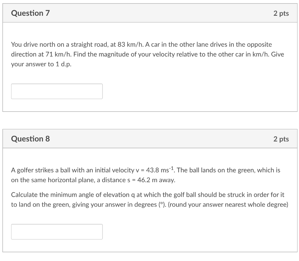 Question 7 2 Pts You Drive North On A Straight Road At 83 Km H A Car In The Other Lane Drives In The Opposite Directio 1