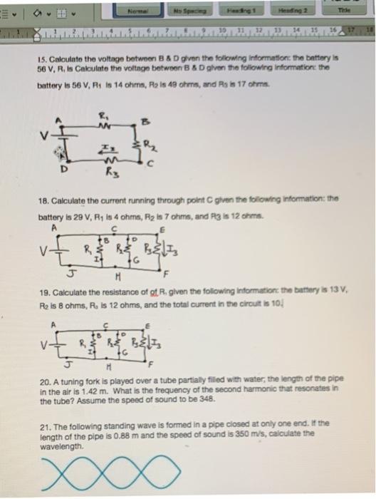 Name Tide 11 12 15 16 15 Calculato The Voltage Between B D Given The Following Information The Battery Is 56 V R Is C 1
