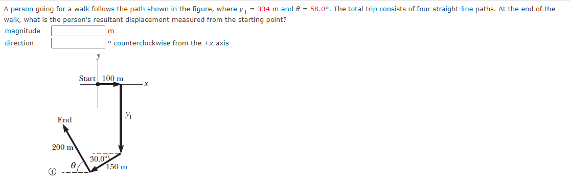 A Person Going For A Walk Follows The Path Shown In The Figure Where Y1 334 M And 9 58 0 The Total Trip Consists 1