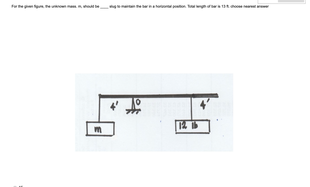 For The Given Figure The Unknown Mass M Should Be Slug Maintain The Bar In A Horizontal Position Total Length Of Bar 1