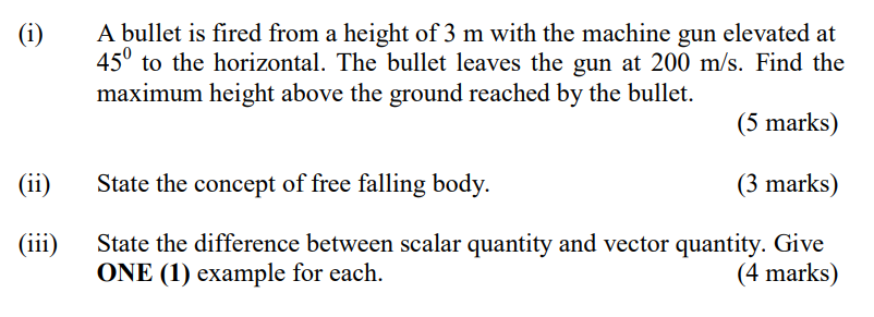 I A Bullet Is Fired From A Height Of 3 M With The Machine Gun Elevated At 45 To The Horizontal The Bullet Leaves The 1