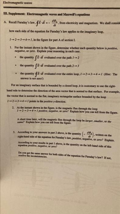 Electromagnetic Waves Dr Hii Supplement Electromagnetic Waves And Maxwell S Equations A Recall Faraday S Law Fe Di 1
