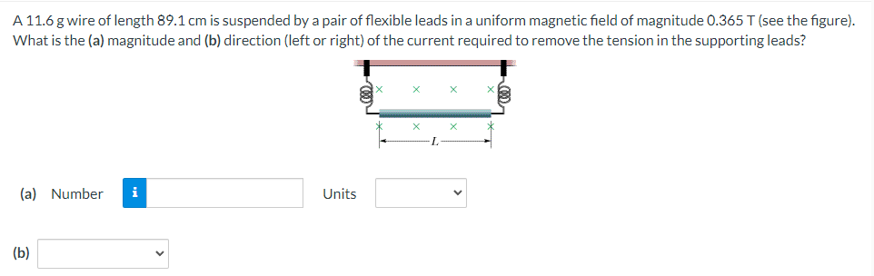 A 11 6 G Wire Of Length 89 1 Cm Is Suspended By A Pair Of Flexible Leads In A Uniform Magnetic Field Of Magnitude 0 365t 1