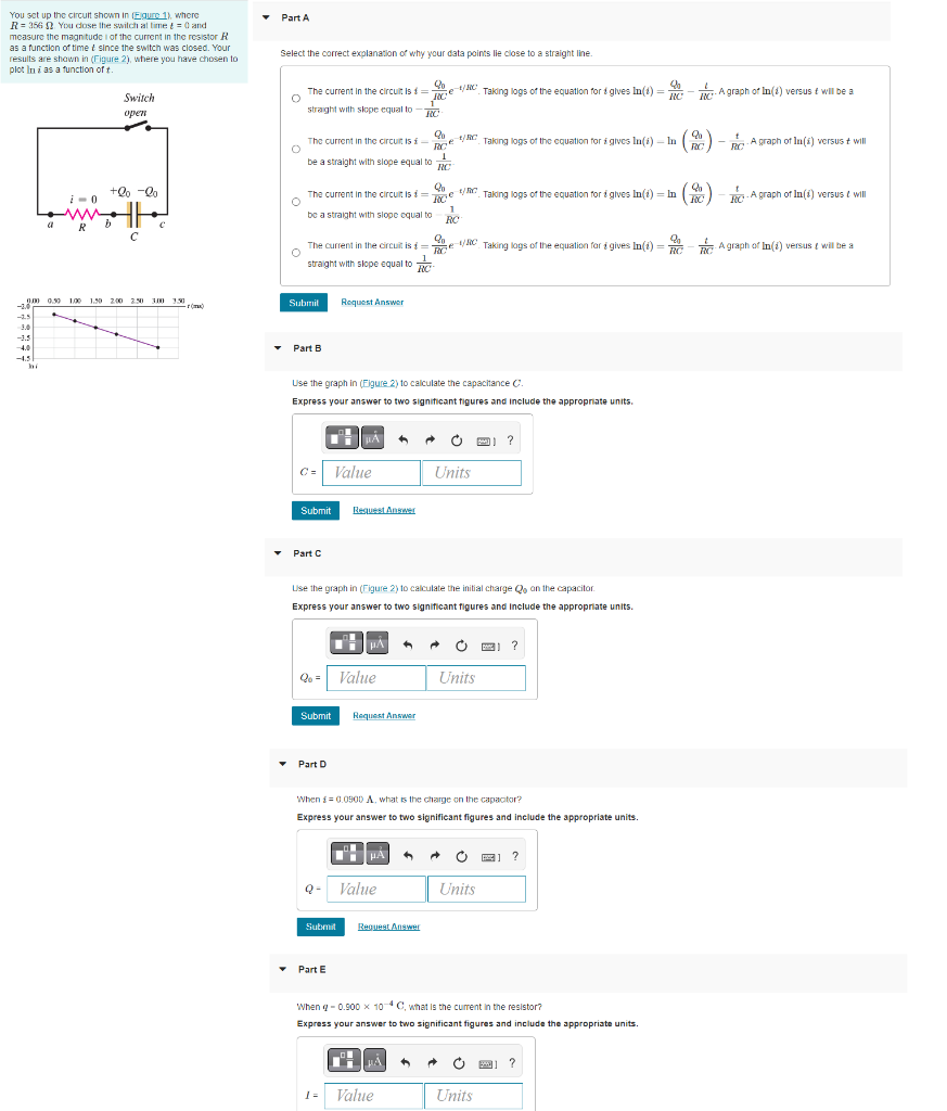Part A You Set Up The Circuit Shown In Egure 1 Where R 256 2 You Dose The Switch Altime 0 And Measure The Magnitude 1
