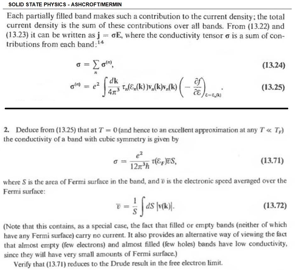 Solid State Physics Ashcroft Mermin Each Partially Filled Band Makes Such A Contribution To The Current Density The T 1