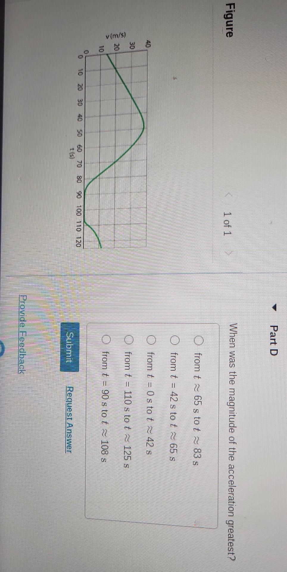 Part D Figure 1 Of 1 When Was The Magnitude Of The Acceleration Greatest From T 65 S To T 83 S From T 42 S To Te 3