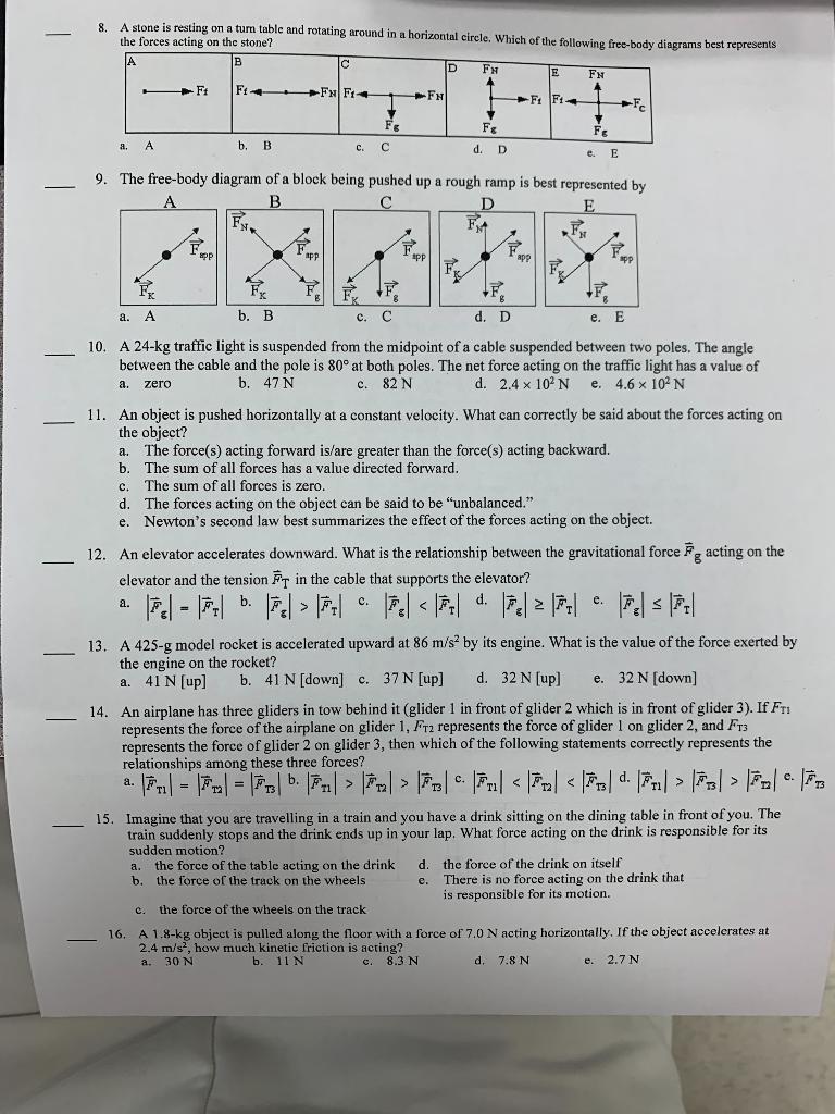 8 A Stone Is Resting On A Tum Table And Rotating Around In A Horizontal Circle Which Of The Following Free Body Diagram 1