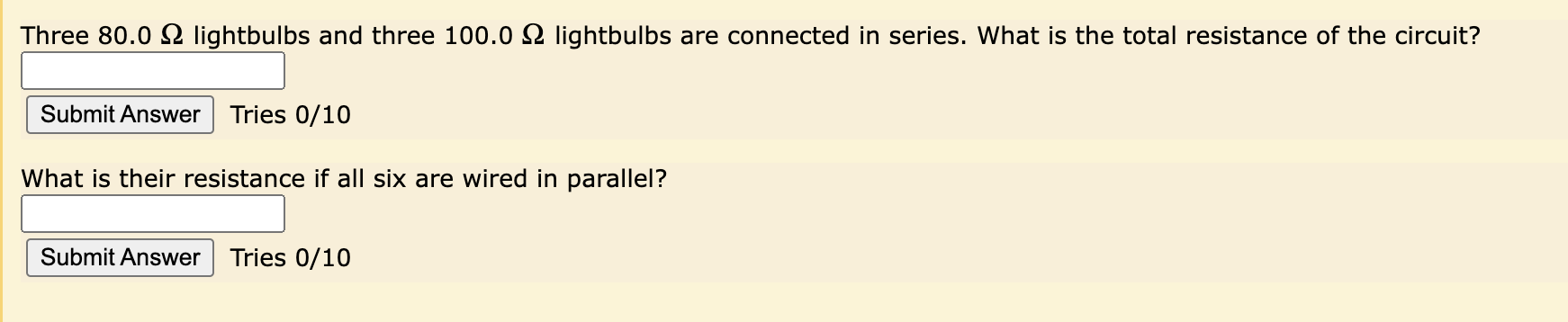 Three 80 0 22 Lightbulbs And Three 100 0 12 Lightbulbs Are Connected In Series What Is The Total Resistance Of The Circ 1