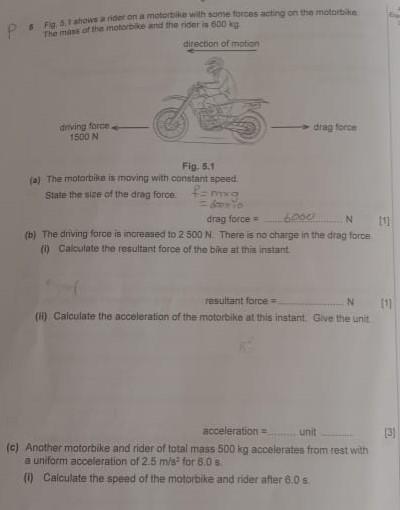 Po Sources Acting On The Mitoitike The Mans Of The Motorbike And The Rider Is 600k Direction Of Motion Driving Force 15 1