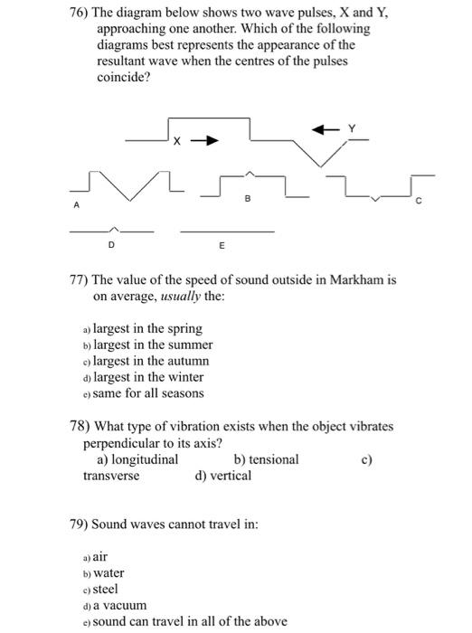 76 The Diagram Below Shows Two Wave Pulses X And Y Approaching One Another Which Of The Following Diagrams Best Repr 1