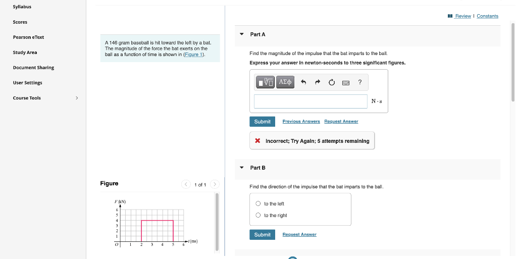 Syllabus A Review Constants Scores Pearson E Text Part A A 146 Grarn Baseball Is Hit Toward The Left By A Bat The Mag 1