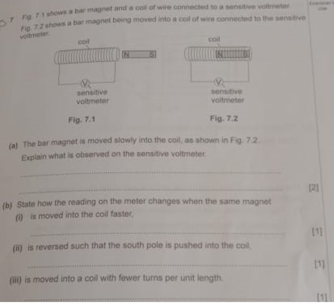 07 F1 Shows A Bar Magnet And A Coil Of Wire Connected To A Sensitive Volte Fig 77 Shows A Bar Magnet Being Moved Into A 1