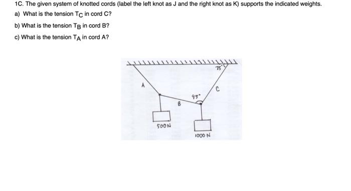 1c The Given System Of Knotted Cords Label The Left Knot As J And The Right Knot As K Supports The Indicated Weights 1