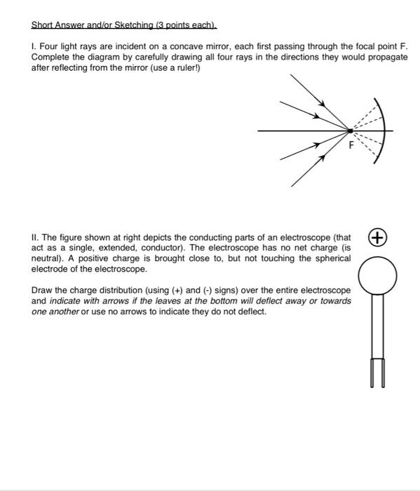 Short Answer And Or Sketching 3 Points Each 1 Four Light Rays Are Incident On A Concave Mirror Each First Passing T 1