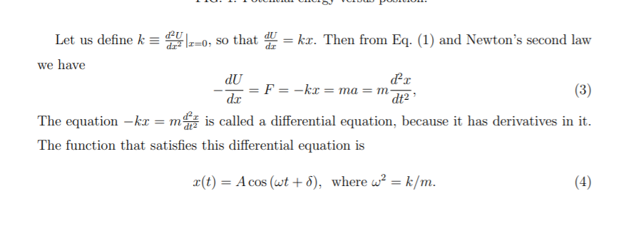Du D2u Let Us Define K Dr 1 0 So That Kr Then From Eq 1 And Newton S Second Law We Have Du F Kr Ma M 1