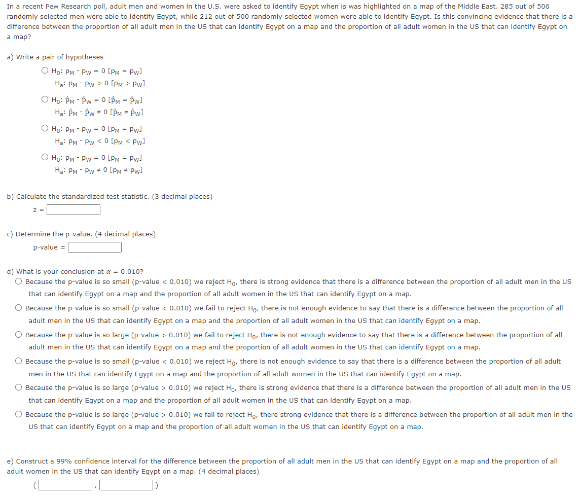 In A Recent Pew Research Poll Adult Men And Women In The U S Were Asked To Identify Egypt When Is Was Highlighted On A 1