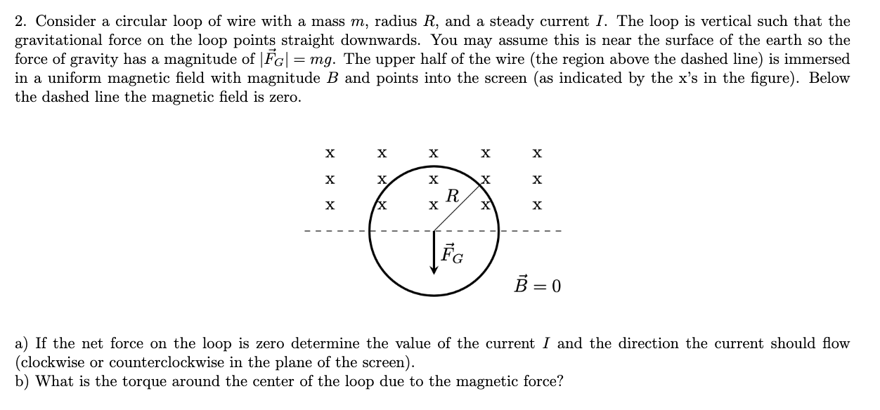 Consider A Circular Loop Of Wire With A Mass M Radius R And A Steady Current I The Loop Is Vertical Such That The Gra 1
