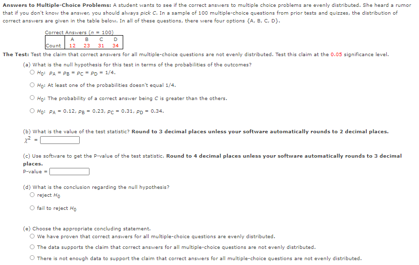 Count 12 31 34 Answers To Multiple Choice Problems A Student Wants To See If The Correct Answers To Multiple Choice Pro 1