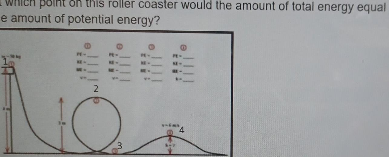 Polht On This Roller Coaster Would The Amount Of Total Energy Equal E Amount Of Potential Energy Pe Pe Pe Re Vi 2 Vo 1