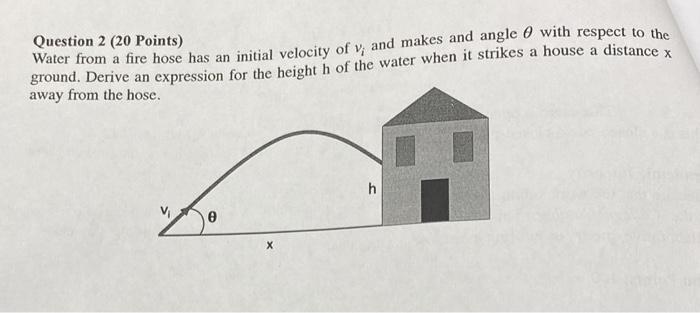 A Question 2 20 Points Water From A Fire Hose Has An Initial Velocity Of V And Makes And Angle 0 With Respect To The 1