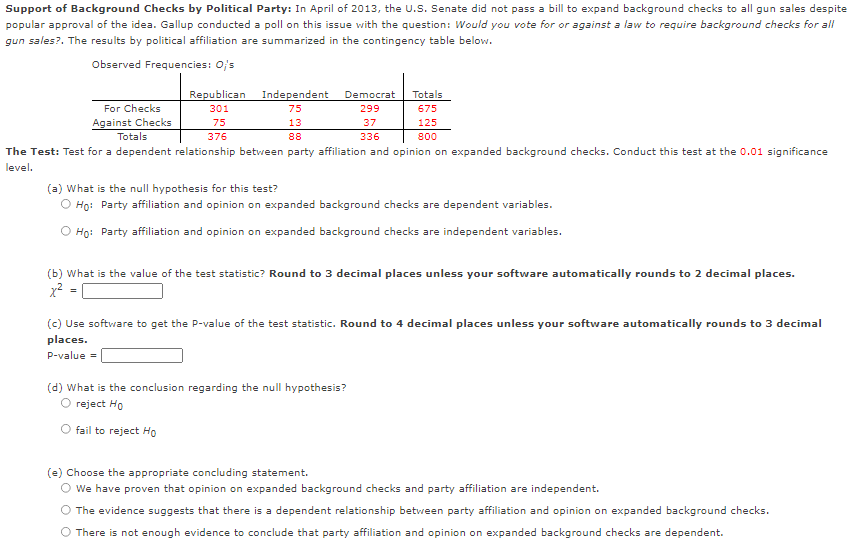 Support Of Background Checks By Political Party In April Of 2013 The U S Senate Did Not Pass A Bill To Expand Backgro 1