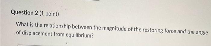 Question 1 2 Points Saved Calculate The Restoring Force That Acts On A 1 0 Kg Hanging Mass When It Is Displaced 2 0 F 2