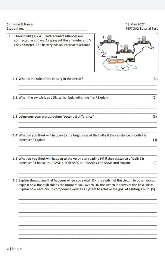 1 6 Explain The Process That Happens When You Switch On The Switch Of The Circuit In Other Words Explain How The Bulb 3