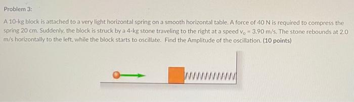 Problem 3 A 10 Kg Block Is Attached To A Very Light Horizontal Spring On A Smooth Horizontal Table A Force Of 40 N Is 1