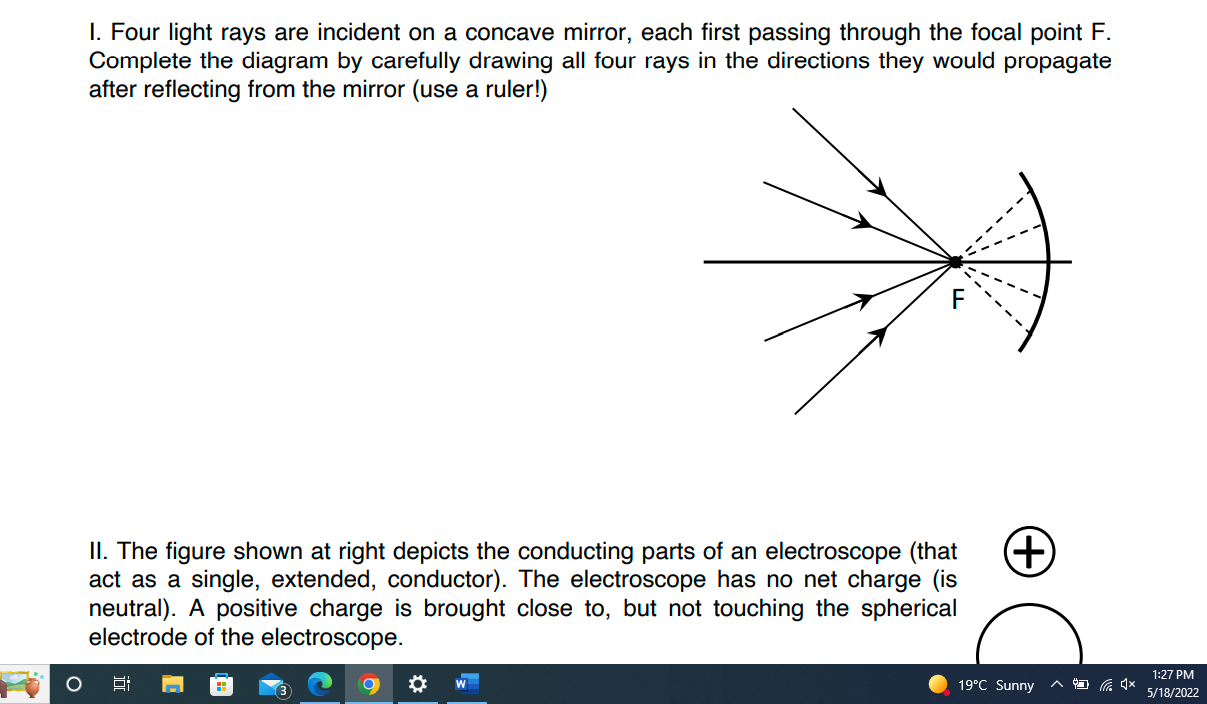 1 Four Light Rays Are Incident On A Concave Mirror Each First Passing Through The Focal Point F Complete The Diagram 1