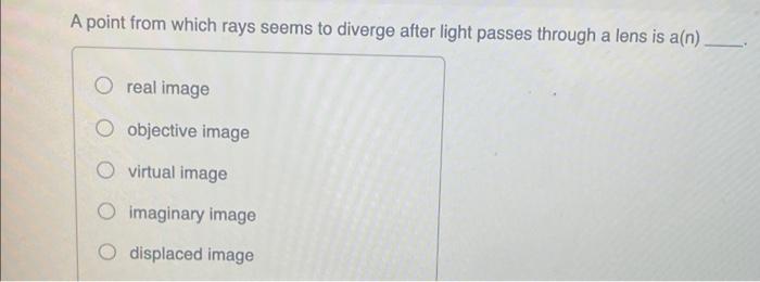 A Point From Which Rays Seems To Diverge After Light Passes Through A Lens Is A N O Real Image O Objective Image Virtua 1