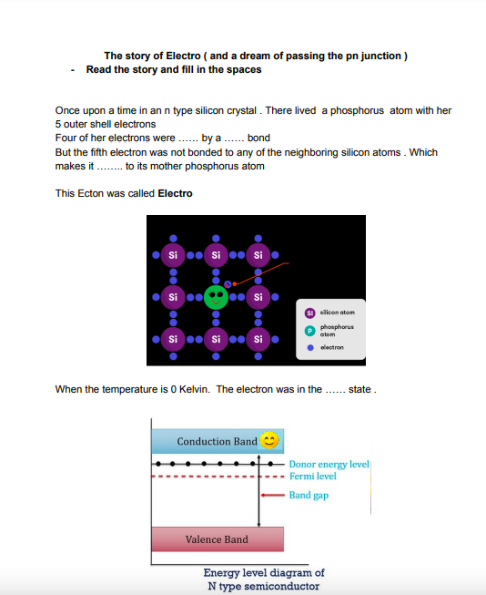 The Story Of Electro And A Dream Of Passing The Pn Junction Read The Story And Fill In The Spaces Once Upon A Time I 1