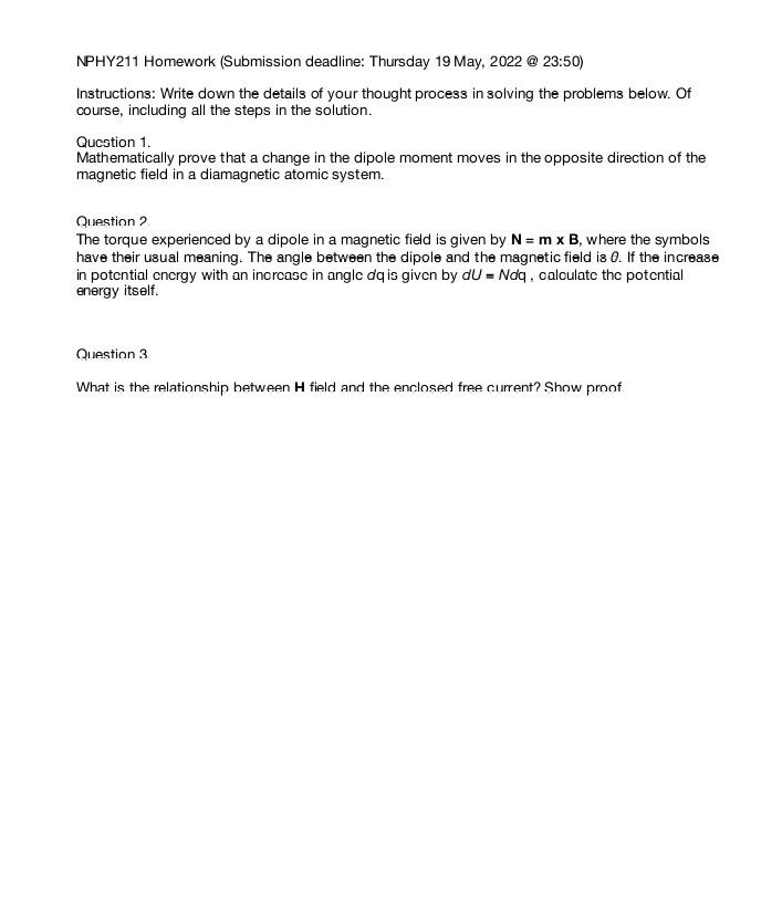 Nphy211 Homework Submission Deadline Thursday 19 May 2022 23 50 Instructions Write Down The Details Of Your Thoug 1