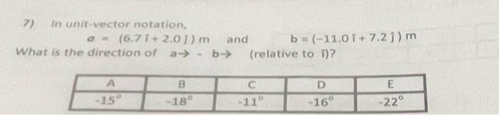 7 In Unit Vector Notation 671 2 01 M What Is The Direction Of A B And B 11 01 7 21 M Relative To 1 A 1 1