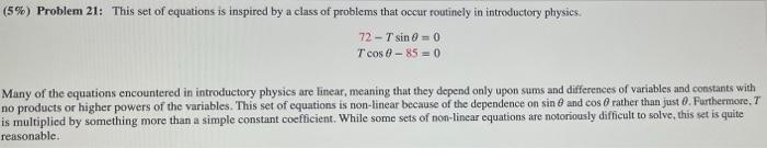5 Problem 21 This Set Of Equations Is Inspired By A Class Of Problems That Occur Routinely In Introductory Physics 1