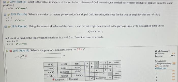 25 Part What Is The Value In Meters Of The Vertical Axis Intercept In Kinematics The Vertical Intercept For This 1