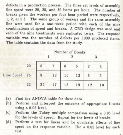 13 2 A Study Was Completed To Determine How Assembly Line Speed And Number Of Rest Breaks For Employees Affect The Numbe 2